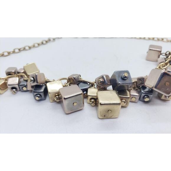 Vintage MCM Necklace Mixed Metal Square Bead Dangle Mod Brutalist Geometric - Picture 6 of 9